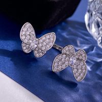 Wholesale Simple Style Butterfly Copper Plating Inlay 18K Gold Plated Zircon Open Rings main image 4