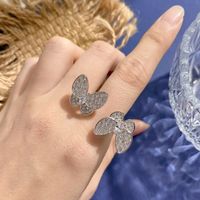 Wholesale Simple Style Butterfly Copper Plating Inlay 18K Gold Plated Zircon Open Rings main image 1