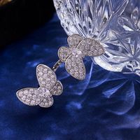 Wholesale Simple Style Butterfly Copper Plating Inlay 18K Gold Plated Zircon Open Rings sku image 1