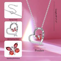 Sterling Silver Elegant Classic Style Heart Shape Solid Color Butterfly Inlay Zircon Pendant Necklace main image 3