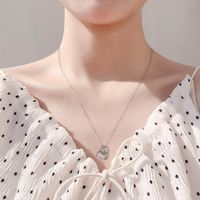 Sterling Silver Elegant Classic Style Heart Shape Solid Color Butterfly Inlay Zircon Pendant Necklace main image 5