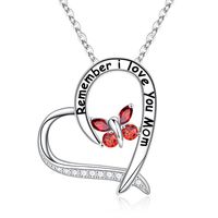 Sterling Silver Elegant Classic Style Heart Shape Solid Color Butterfly Inlay Zircon Pendant Necklace sku image 1