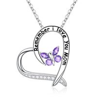 Sterling Silver Elegant Classic Style Heart Shape Solid Color Butterfly Inlay Zircon Pendant Necklace sku image 2