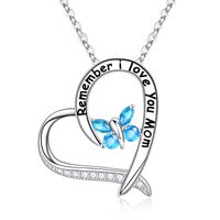 Sterling Silver Elegant Classic Style Heart Shape Solid Color Butterfly Inlay Zircon Pendant Necklace sku image 3