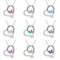 Sterling Silver Elegant Classic Style Heart Shape Solid Color Butterfly Inlay Zircon Pendant Necklace main image 2