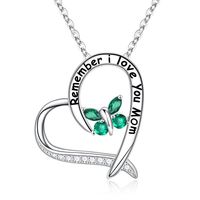 Sterling Silver Elegant Classic Style Heart Shape Solid Color Butterfly Inlay Zircon Pendant Necklace sku image 4