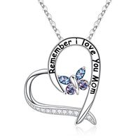 Sterling Silver Elegant Classic Style Heart Shape Solid Color Butterfly Inlay Zircon Pendant Necklace sku image 5