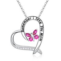 Sterling Silver Elegant Classic Style Heart Shape Solid Color Butterfly Inlay Zircon Pendant Necklace sku image 6