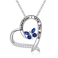 Sterling Silver Elegant Classic Style Heart Shape Solid Color Butterfly Inlay Zircon Pendant Necklace sku image 7