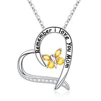 Sterling Silver Elegant Classic Style Heart Shape Solid Color Butterfly Inlay Zircon Pendant Necklace sku image 9