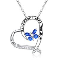 Sterling Silver Elegant Classic Style Heart Shape Solid Color Butterfly Inlay Zircon Pendant Necklace sku image 10