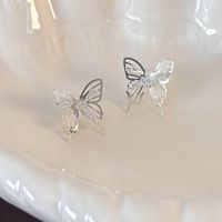 1 Pair Sweet Shiny Butterfly Inlay Copper White Gold Plated Ear Studs main image 8