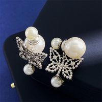 1 Pair Simple Style Commute Butterfly Plating Inlay Copper Rhinestones Pearl 18K Gold Plated Drop Earrings main image 3