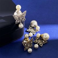 1 Pair Simple Style Commute Butterfly Plating Inlay Copper Rhinestones Pearl 18K Gold Plated Drop Earrings main image 4