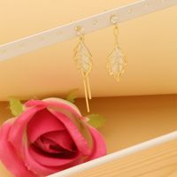 1 Pair Luxurious Artistic Leaves Plating Inlay Copper Alloy Rhinestones Zircon 14K Gold Plated Drop Earrings main image 2