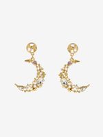 1 Pair Simple Style Moon Plating Inlay Alloy Artificial Pearls Zircon Gold Plated Drop Earrings main image 3