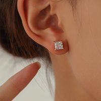 1 Pair Cute Sweet Shiny Square Oval Heart Shape Inlay Copper Zircon Ear Studs sku image 1