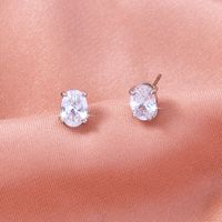 1 Pair Cute Sweet Shiny Square Oval Heart Shape Inlay Copper Zircon Ear Studs sku image 3