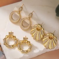 1 Pair Retro Simple Style Commute Solid Color Plating Inlay Copper Zircon 18K Gold Plated Drop Earrings main image 1