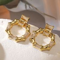 1 Pair Retro Simple Style Commute Solid Color Plating Inlay Copper Zircon 18K Gold Plated Drop Earrings main image 5
