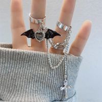 Wholesale Gothic Cool Style Cross Heart Shape Wings Copper Enamel Plating Inlay Rhinestones Open Rings main image 5