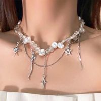 Sweet Cool Style Geometric Star Imitation Pearl Alloy Beaded Tassel Plating Women's Necklace sku image 1