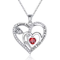 Sterling Silver Elegant Classic Style Heart Shape Rose Solid Color Inlay Zircon Pendant Necklace sku image 1