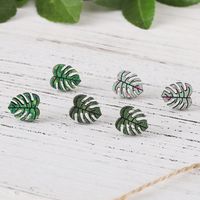 3 Pairs Retro Monstera Deliciosa [with Envelope And Opp Bag]] Wood Ear Studs main image 6