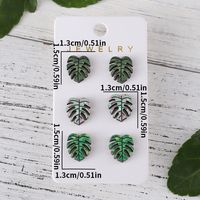 3 Pairs Retro Monstera Deliciosa [with Envelope And Opp Bag]] Wood Ear Studs main image 2