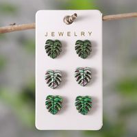 3 Pairs Retro Monstera Deliciosa [with Envelope And Opp Bag]] Wood Ear Studs sku image 2