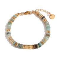 Retro Geometric Stainless Steel Natural Stone Beaded Plating 18K Gold Plated Women's Bracelets Necklace sku image 4