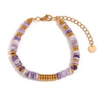 Retro Geometric Stainless Steel Natural Stone Beaded Plating 18K Gold Plated Women's Bracelets Necklace sku image 7