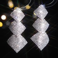 1 Paire Glamour Mariage Brillant Rhombe Incruster Acier Inoxydable Alliage Strass Boucles D'oreilles main image 3