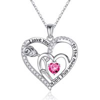 Sterling Silver Elegant Classic Style Heart Shape Rose Solid Color Inlay Zircon Pendant Necklace sku image 10