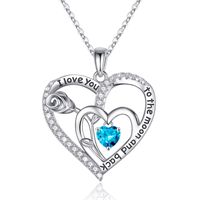 Sterling Silver Elegant Classic Style Heart Shape Rose Solid Color Inlay Zircon Pendant Necklace sku image 11