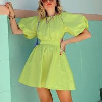 Women's Sheath Dress Simple Style Round Neck Hollow Out Short Sleeve Solid Color Above Knee Holiday main image 1