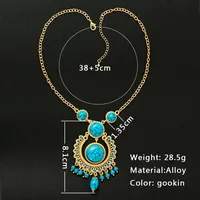 Classical Retro Queen Geometric Alloy Inlay Turquoise Gold Plated Women's Pendant Necklace sku image 1