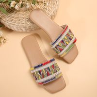 Women's Vacation Color Block Open Toe Slides Slippers sku image 10