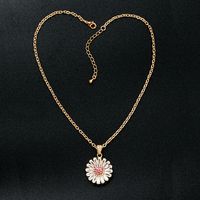 Copper Rose Gold Plated Classical Retro Inlay Flower Zircon Pendant Necklace main image 6