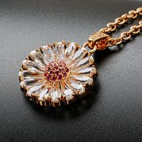 Copper Rose Gold Plated Classical Retro Inlay Flower Zircon Pendant Necklace main image 3