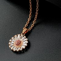 Copper Rose Gold Plated Classical Retro Inlay Flower Zircon Pendant Necklace main image 4