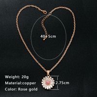 Copper Rose Gold Plated Classical Retro Inlay Flower Zircon Pendant Necklace main image 2