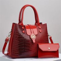 Women's Large Pu Leather Geometric Solid Color Elegant Flip Cover Bag Sets sku image 1