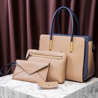 Women's Large Pu Leather Solid Color Vintage Style Zipper Bag Sets sku image 1