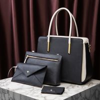 Women's Large Pu Leather Solid Color Vintage Style Zipper Bag Sets sku image 3