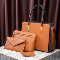 Women's Large Pu Leather Solid Color Vintage Style Zipper Bag Sets sku image 4