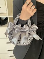 Women's Medium Velvet Bow Knot Elegant Open Handbag sku image 4