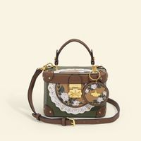 Women's Medium Pu Leather Flower Vintage Style Square Lock Clasp Box Bag Handbags sku image 1