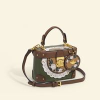 Women's Medium Pu Leather Flower Vintage Style Square Lock Clasp Box Bag Handbags main image 2