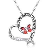 Sterling Silver Elegant Heart Shape Solid Color Butterfly Inlay Zircon Pendant Necklace sku image 1